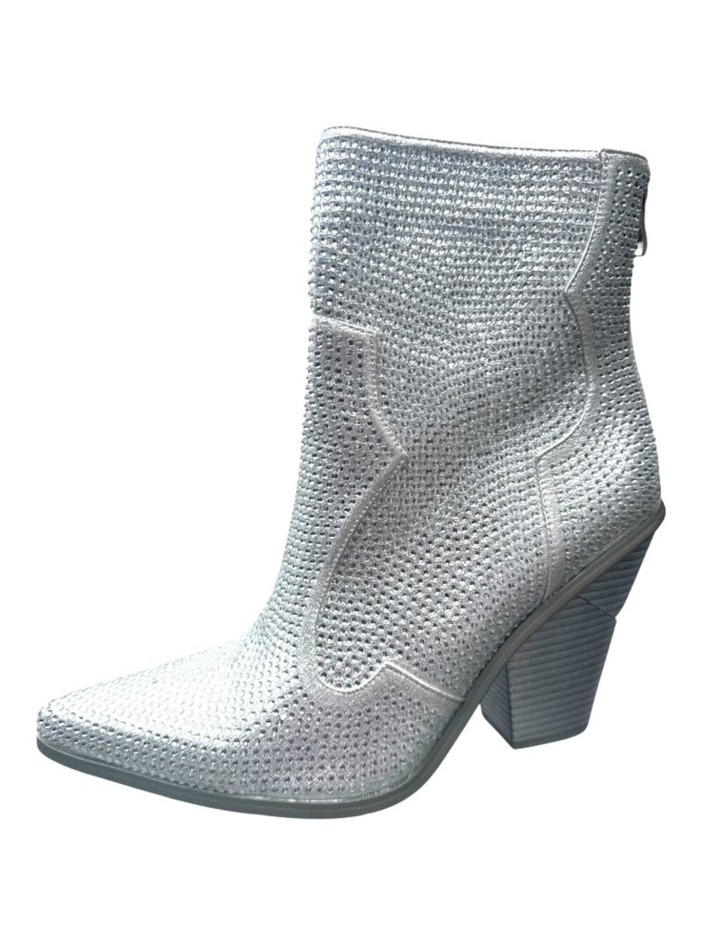 Azalea Wang Soulard Silver Rhinestone Western Ankle Boots Sz 10 Nashville Style